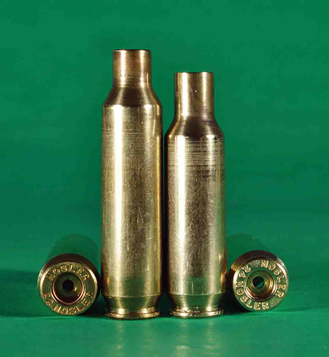 The .24 Nosler (right) was derived from the .22 Nosler.